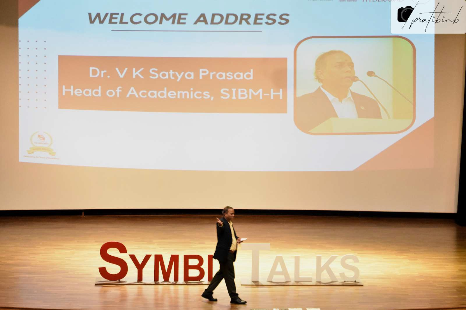  Dr. V.K. Satya Prasad, Deputy Head of Academics, on the second day of SymbiTalks, addressing the gathering.